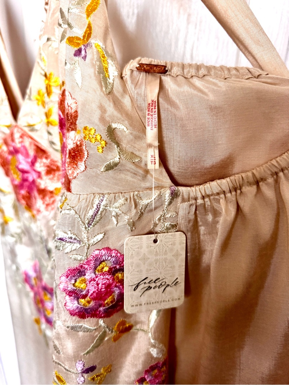 Free People Cream Floral Embroidered V-Neck Slip Dress - Picture 13 of 16